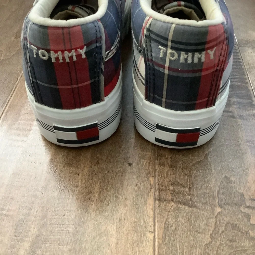 Tommy Hilfiger Red and Blue Plaid Sneakers, 7.5